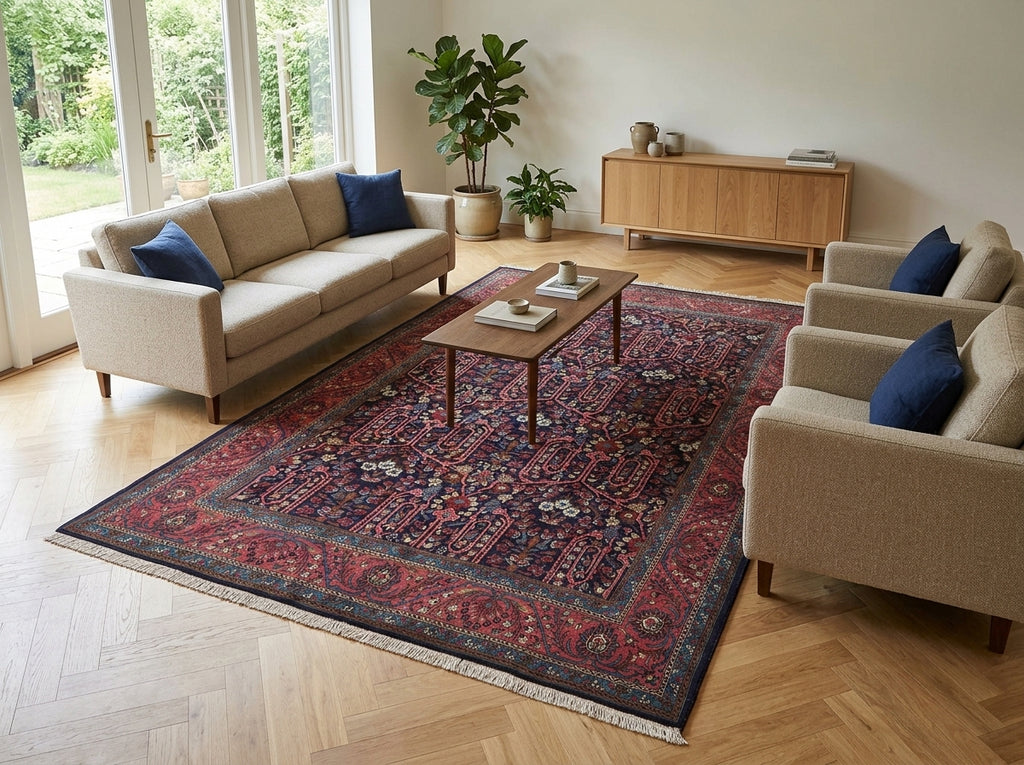 7 x 10.5 Dark Indigo Blue Persian Bijar Rug 72308