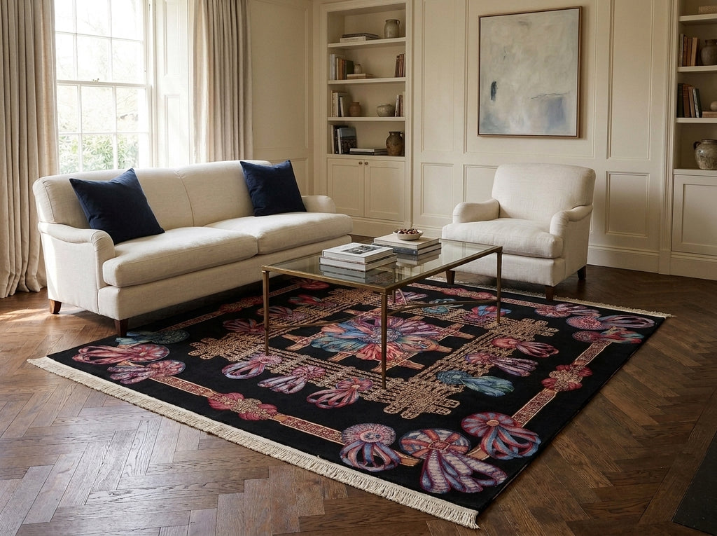7 x 7 Black Minnici Design Rug #PIX-16004