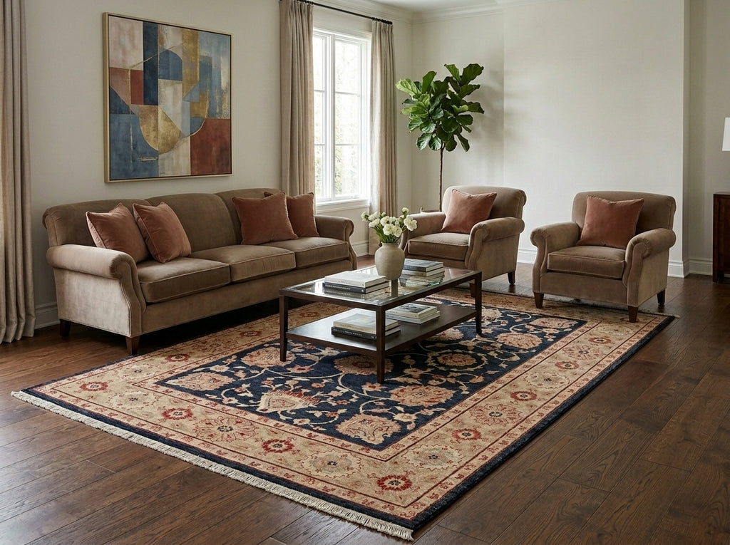6.8 x 9.6 BLACK Transitional Ziegler Chobi Peshawar Rug, NATURAL NEAT WOOL -Pakistan #PIX-13995