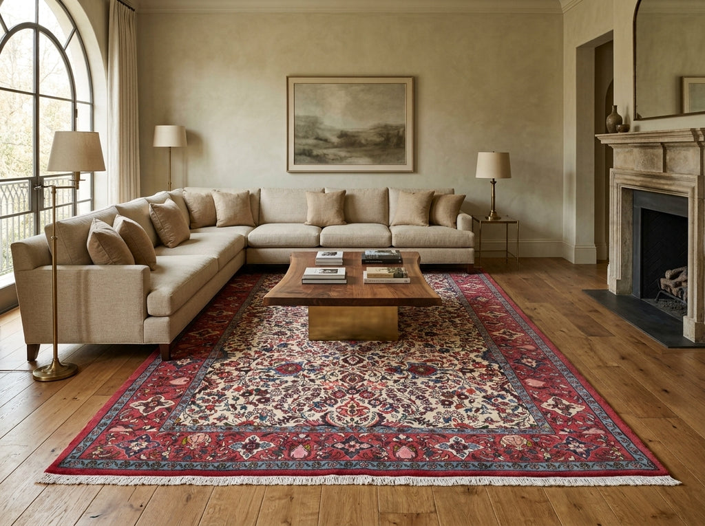 6.7 x 10 Ivory Fine Persian Lilihan Bibikabad Rug #B-72413