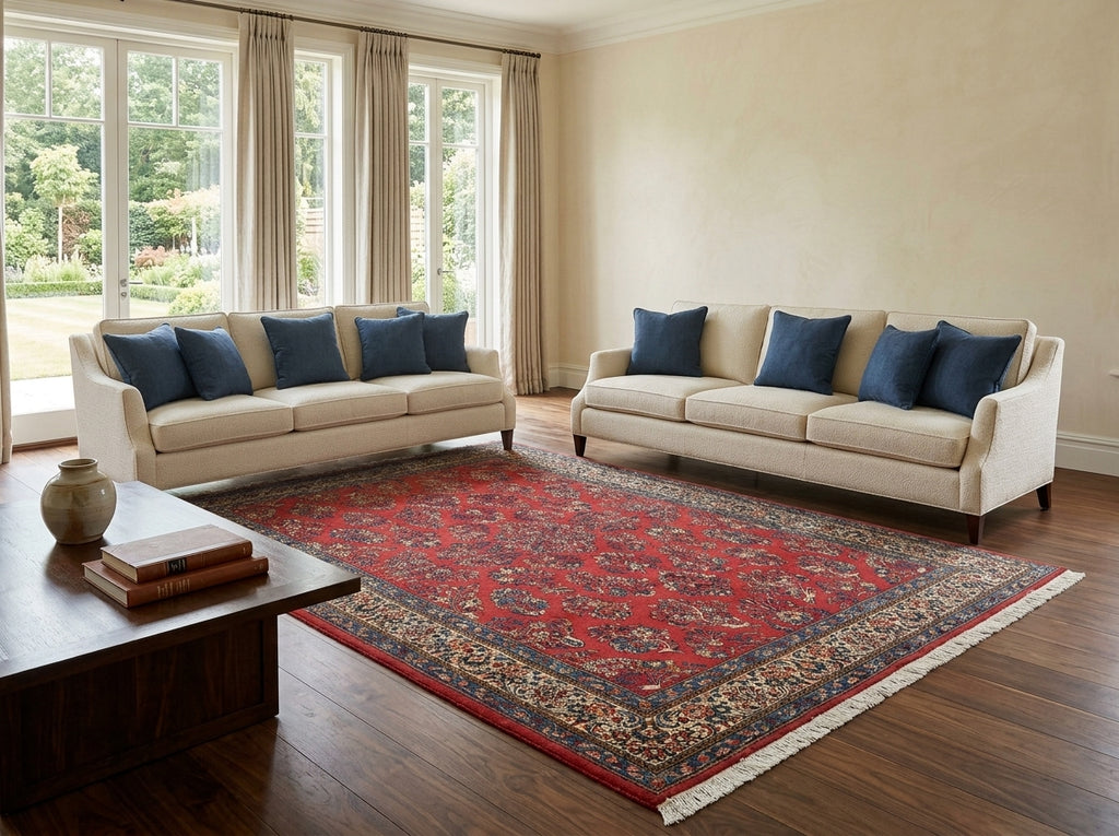 7.3 x 10.3 Pinky Salmon Persian Sarouk Wool Rug #B-72414