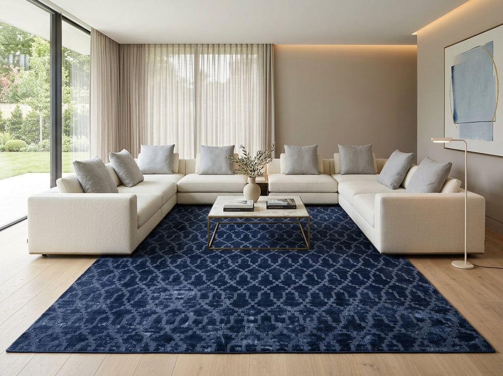 10 x 14.4 Solid Royal Blue Contemporary Handmade Rug #F-3220
