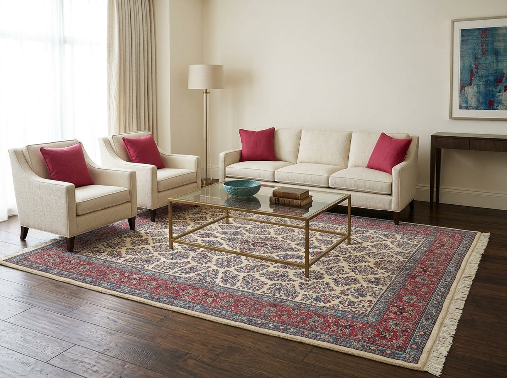 7 x 9.8 Ivory Fine Wool Persian Sarouk Rug - view 2