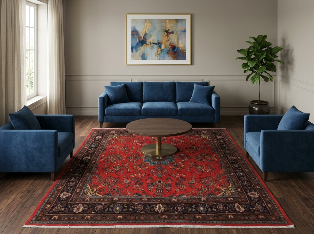 6.7 x 7 Ark Coral Fine Persian Sarouk Rug #B-72436
