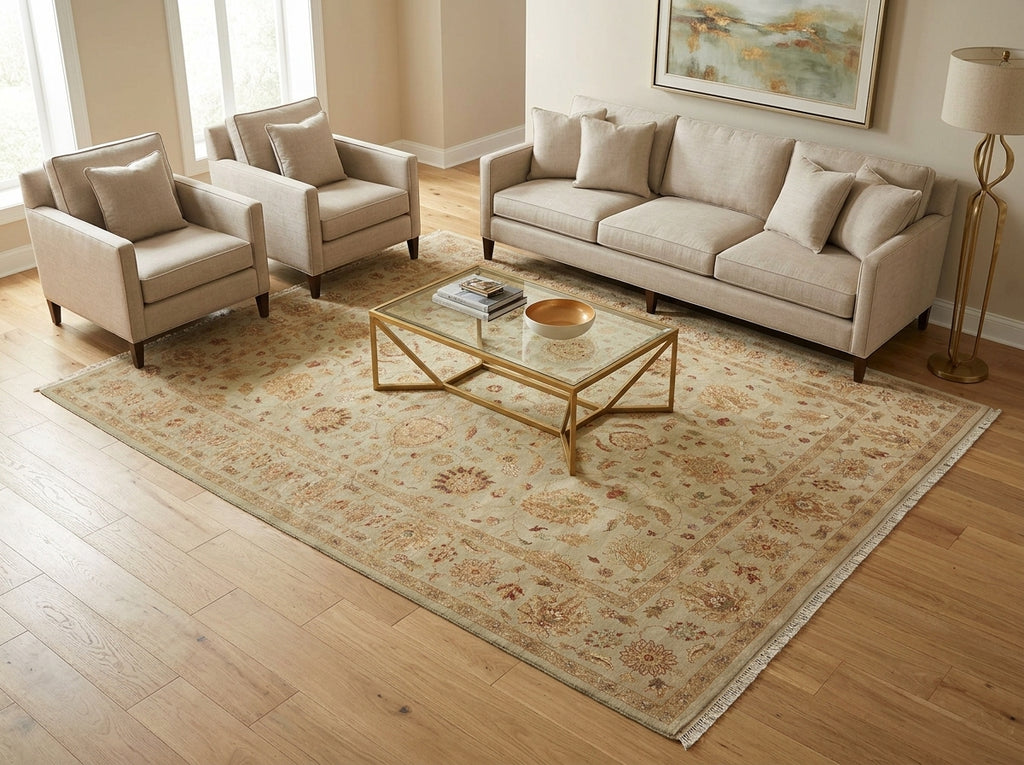8.9 x 12 Tan Color Vegetable Dyed Chobi Rug 72472
