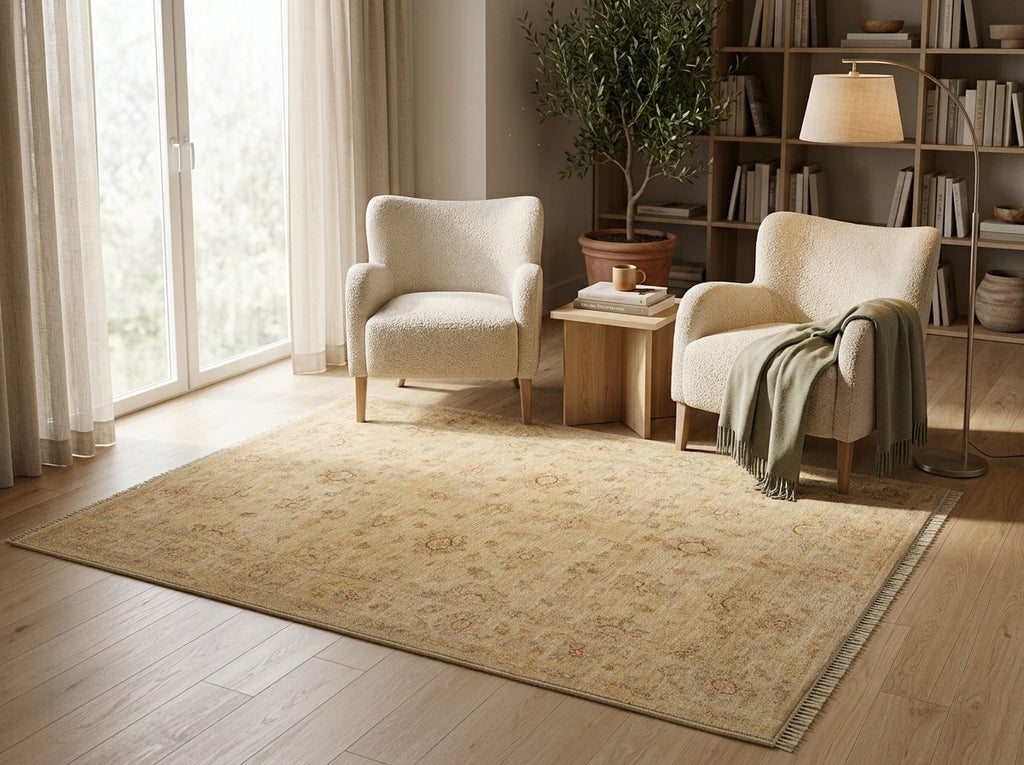 5 x 7 Natural Wool Hand-Knotted Chobi Peshawar Rug - NEUTRAL COLORS Pakistan #PIX-20220