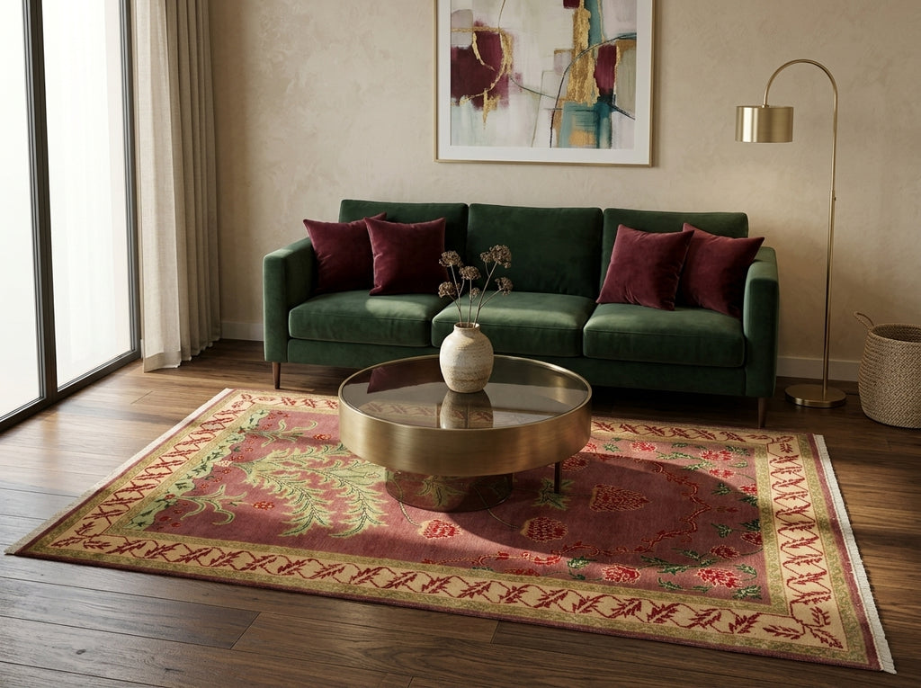 5 x 8 Handmade Agra Rug PURPLE Intersting Pattern - India #PIX-17983