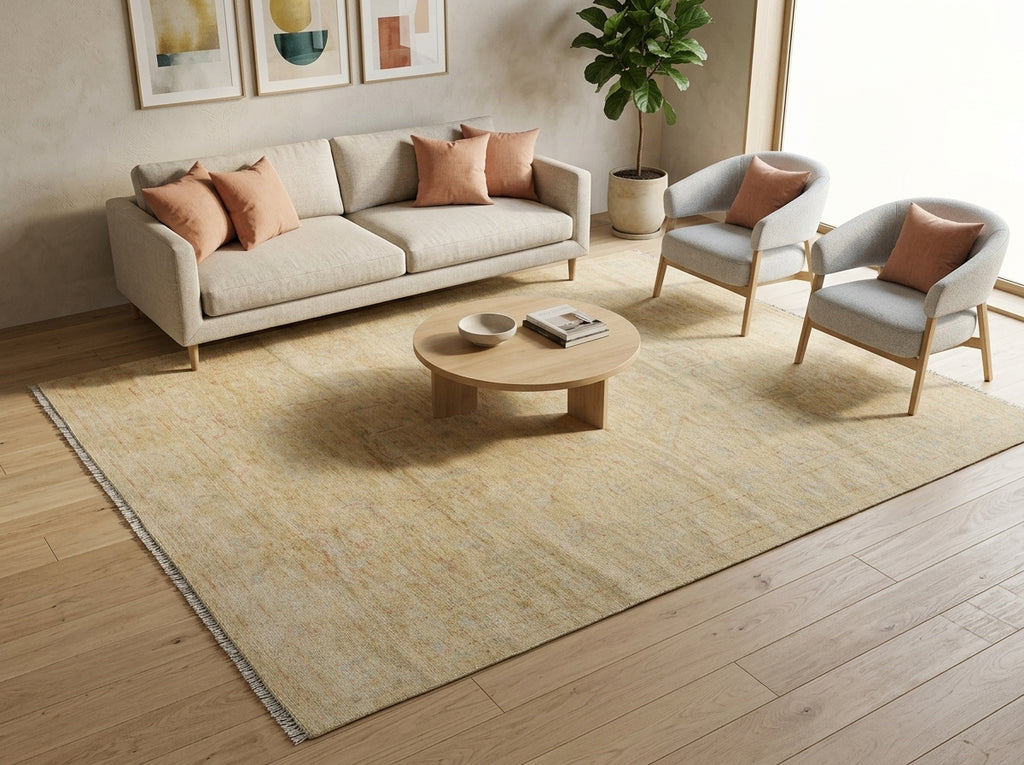 8 x 10 New Handmade Wool Modern Transitional Oushak Rug Happy Neutral Beige Gold #F-3305