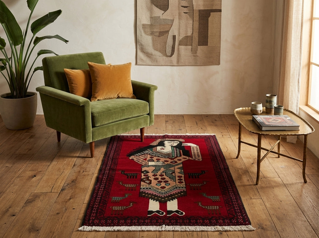 2.8 x 4.7 Hand-Knotted Pictorial Queen Tribal Rug #F-3255