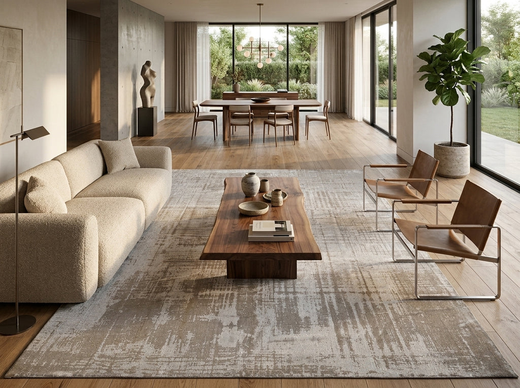 12 x 18 Plain Natural Beige Soft Silky Rug Contempory #F-3291