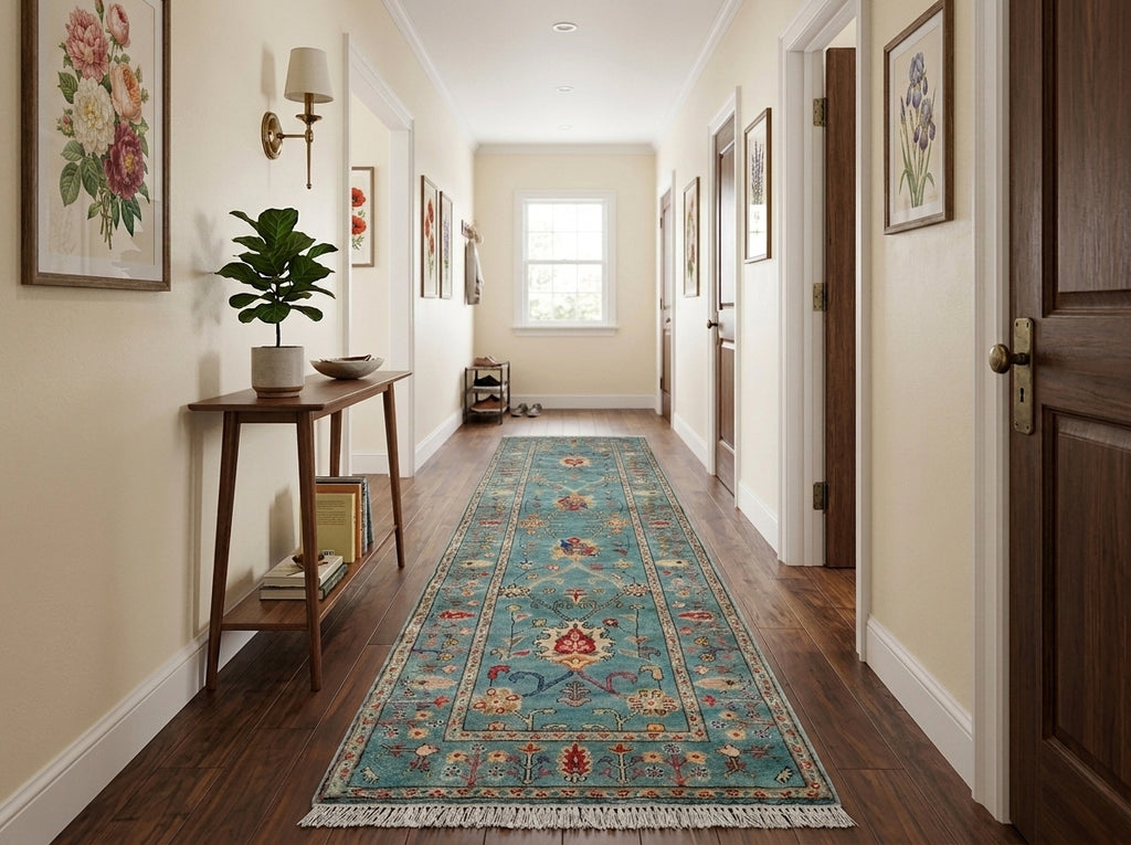 2.9 x 10 Feet Kazak geometric Runner Blue Green Newly Imported #F-3277