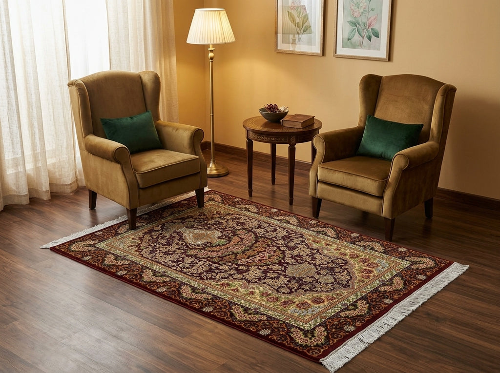 3.4 x 5 Silk Rug Vase Flowers Fancy details #51486
