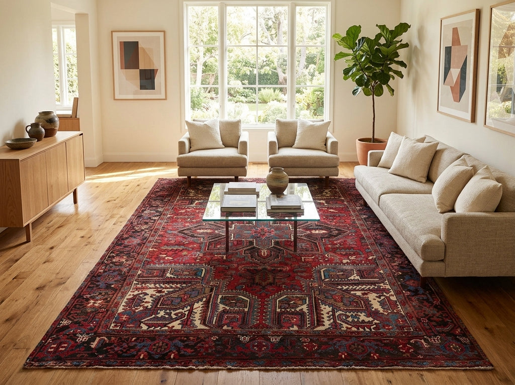 8 x 9.8 Semi Antique Persian Heriz Iran Rug #B-73869
