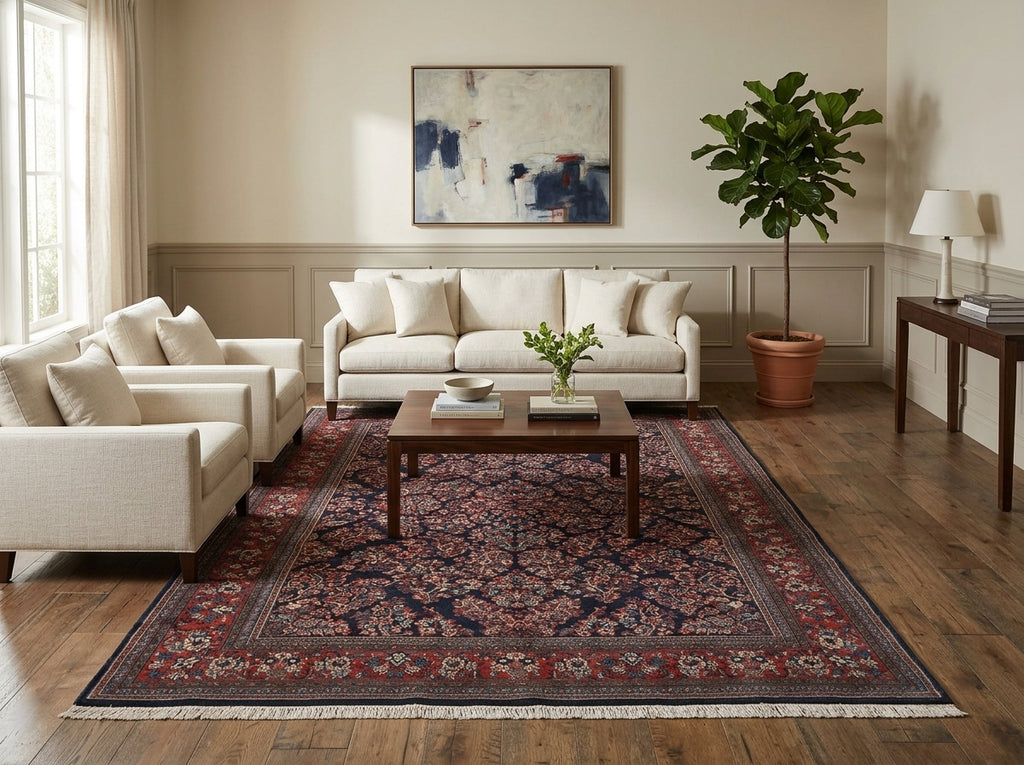 6.8 x 9.8 Navy Blue Fine Persian Sarouk Rug - view 2