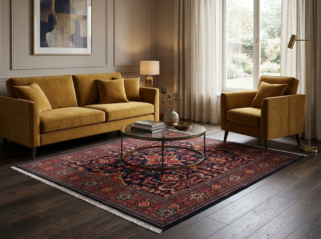 6.8 x 7 Navy Blue Persian Sarouk Quality Rug - view 2