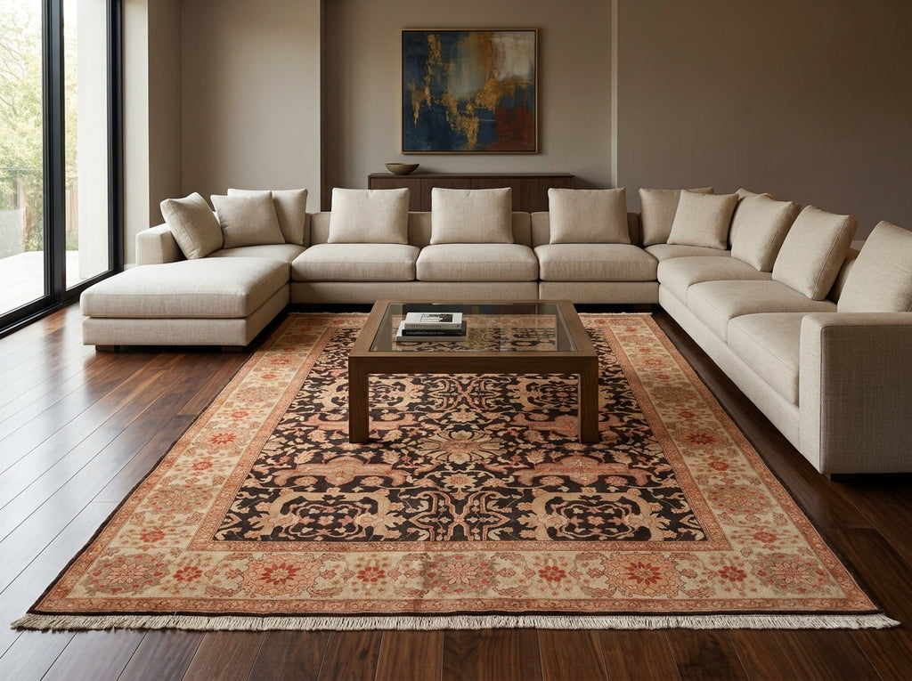 9 x 11.8 Brown Chobi Peshawar Rug #PIX-18867