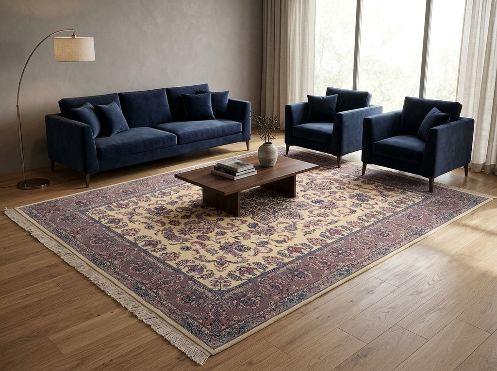 8.7 x 12 Pre owned Persian IVORY KASHAN Rug #5036