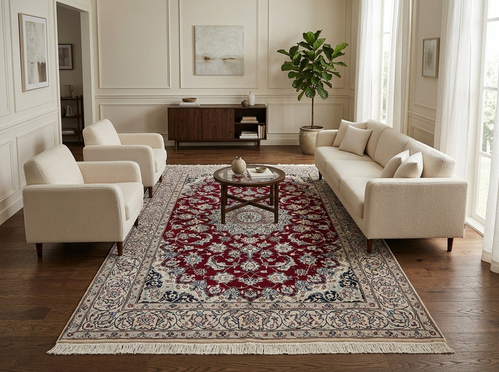 6.5 x 10 Wool and Silk Fine Weave Authentic Persian Nain Rug Iran #F-6953