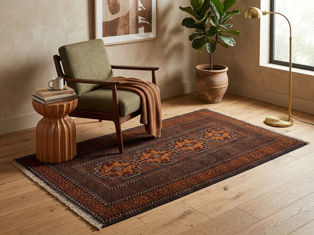 3.7 x 6.6 Hand-Knotted Afghan Herati Wool Rug #F-3241