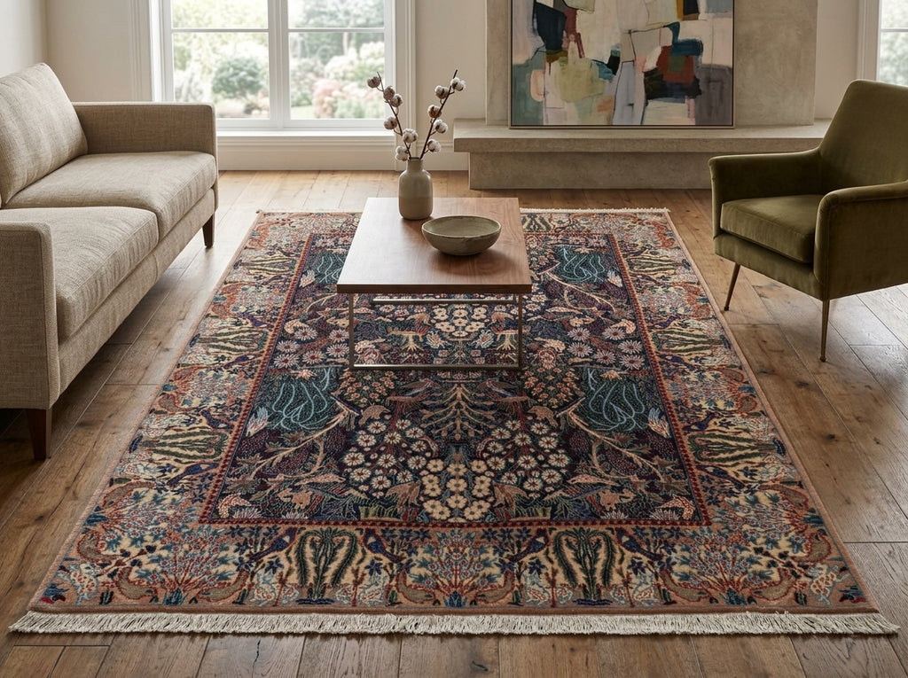 4.3 x 6.9 Authentic Persian Nain Rug Wool & Silk Exotic Paradize Pattern #PIX-8197