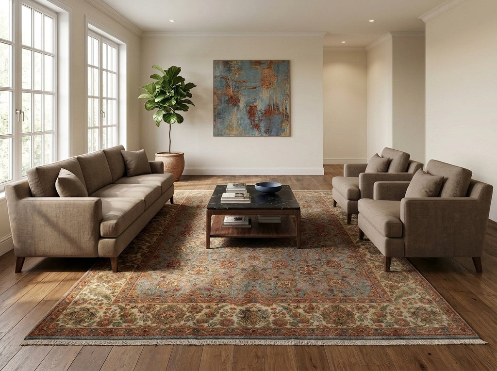 8.8 x 11.11 Light Blue Quality Handmade Jaipur Rug - view 2