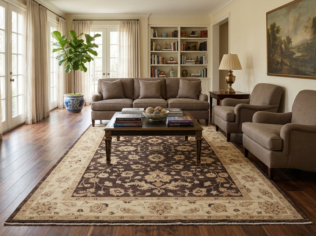 6 x 8.9 Brown Chobi Peshawar Rug 20241