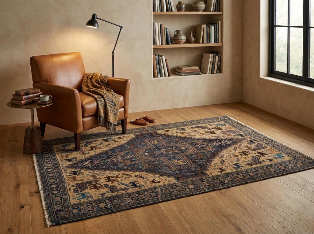 4 x 7 Detailed Animal Motif Tribal Rug Lovely One Of a Kind #F-3251