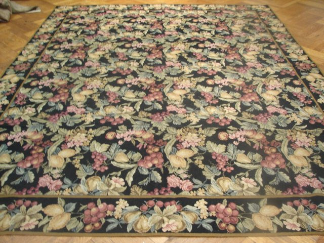 8.4 x 10.2 Black Country French Needlepoint Fruits Rug 11415