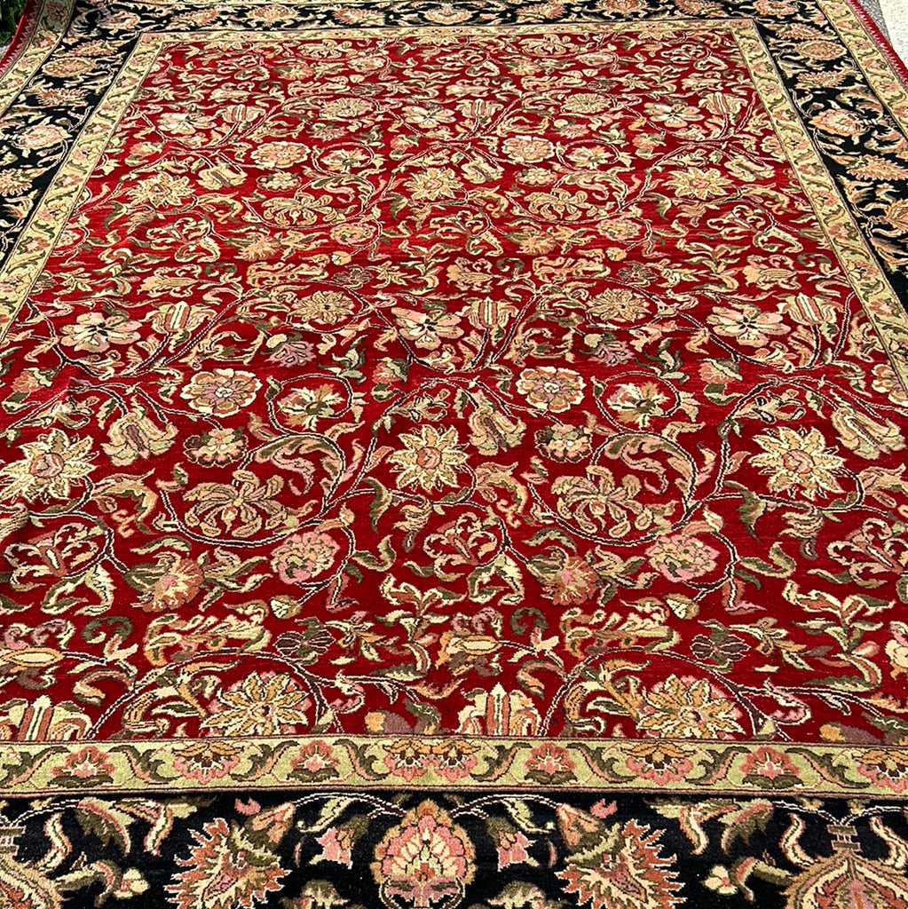 9.3 x 13.1 DEEP RED Black Border Jaipur Rug 26230