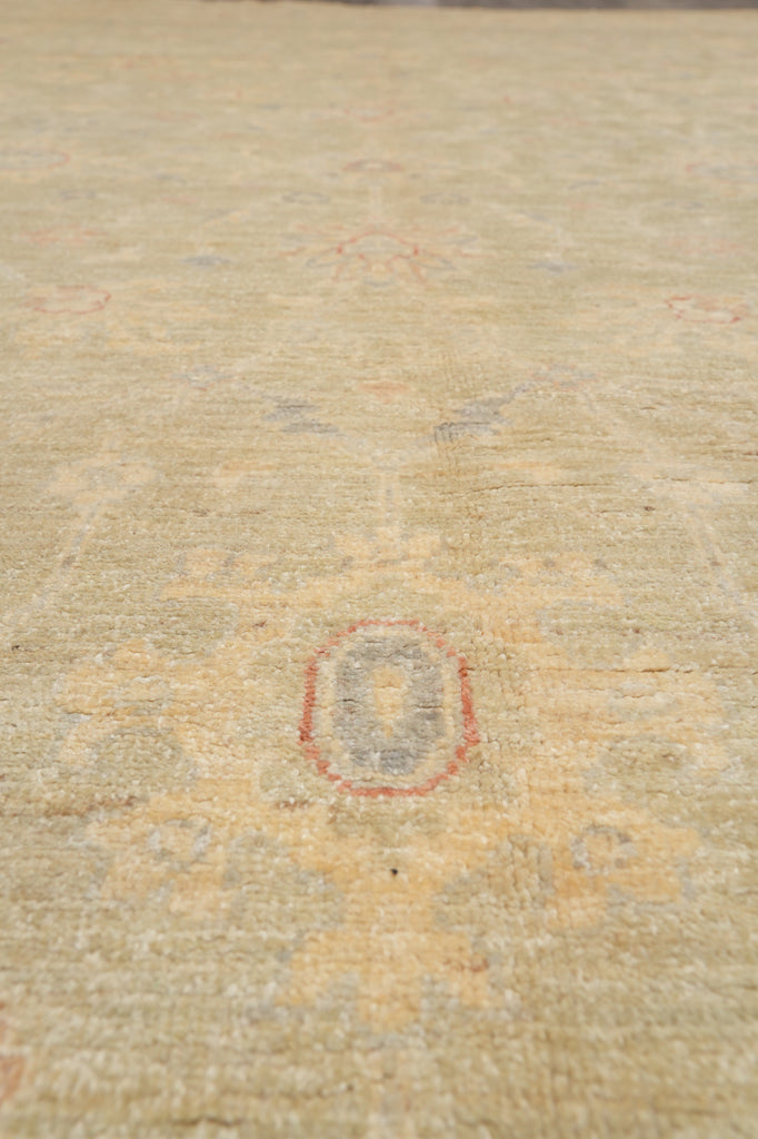 9 x 12 Neutral Faded Light Green Chobi Peshawar Rug #F-4255