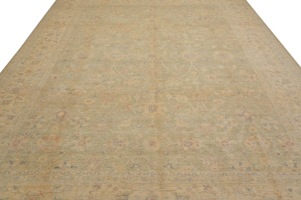 9 x 12 Neutral Faded Light Green Chobi Peshawar Rug #F-4255