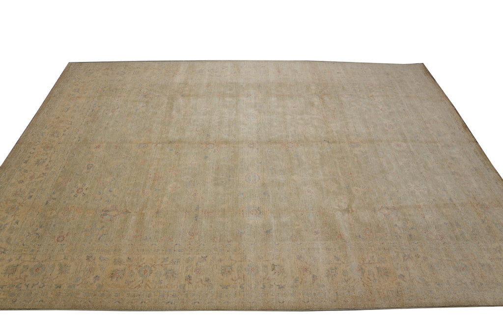 9 x 12 Neutral Faded Light Green Chobi Peshawar Rug #F-4255