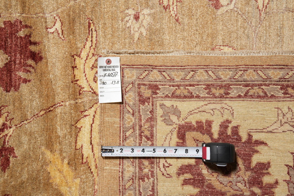 10 x 14  New Peshawar Chobi Rug Hand-Knotted Pakistan Brown And Gold #F-4277