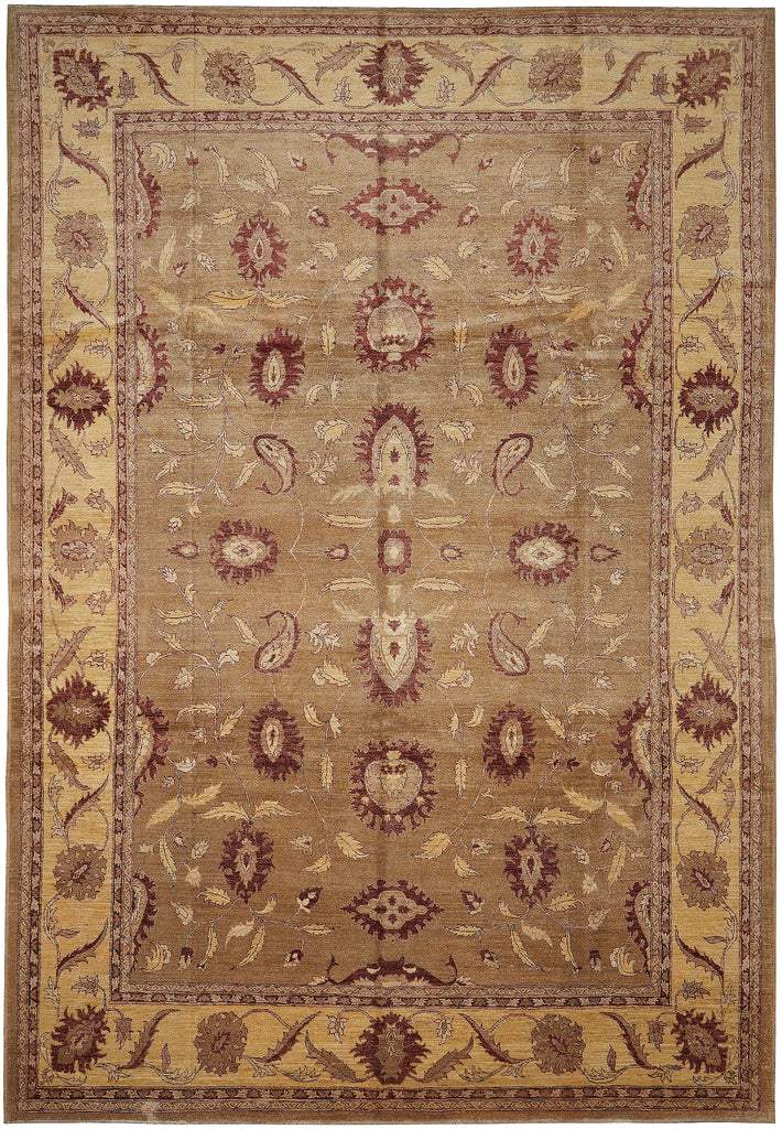 10 x 14  New Peshawar Chobi Rug Hand-Knotted Pakistan Brown And Gold #F-4277