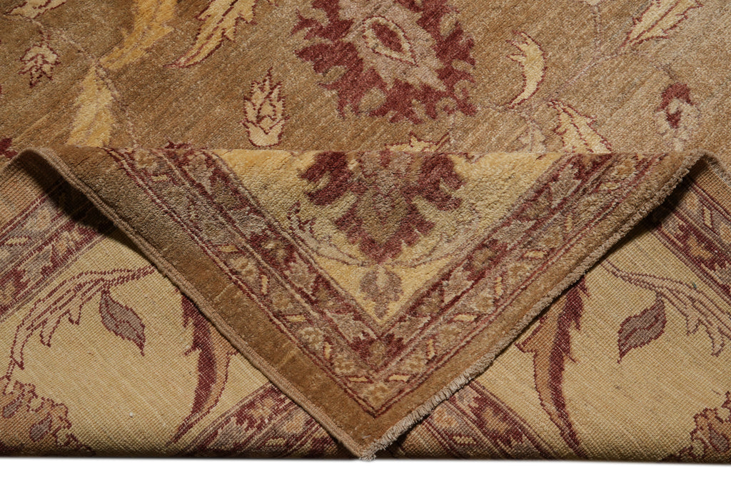 10 x 14  New Peshawar Chobi Rug Hand-Knotted Pakistan Brown And Gold #F-4277