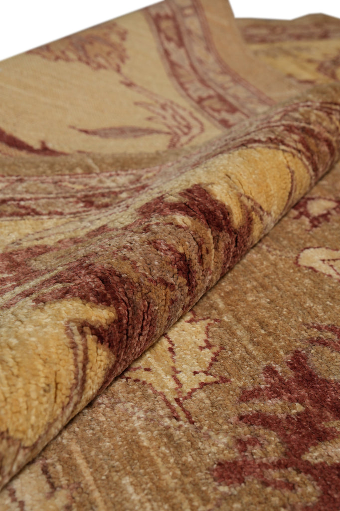 10 x 14  New Peshawar Chobi Rug Hand-Knotted Pakistan Brown And Gold #F-4277