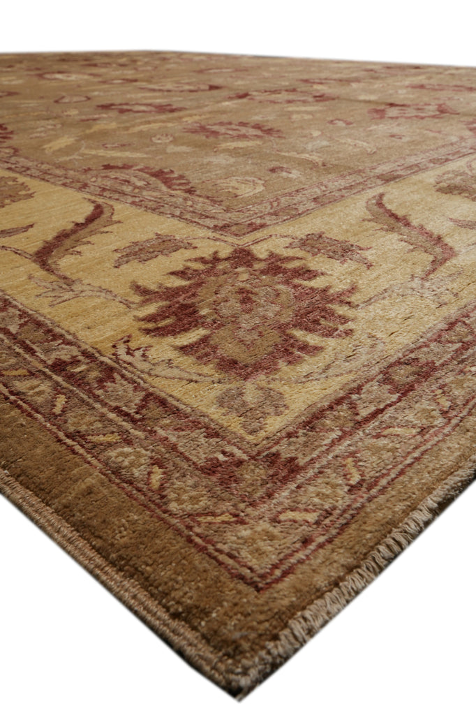 10 x 14  New Peshawar Chobi Rug Hand-Knotted Pakistan Brown And Gold #F-4277