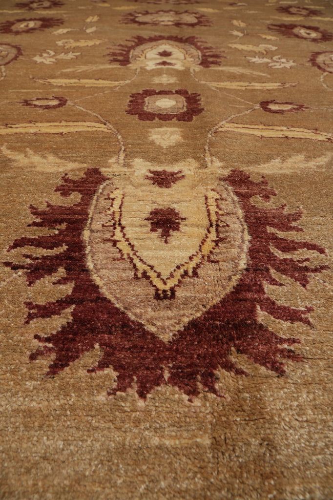 10 x 14  New Peshawar Chobi Rug Hand-Knotted Pakistan Brown And Gold #F-4277