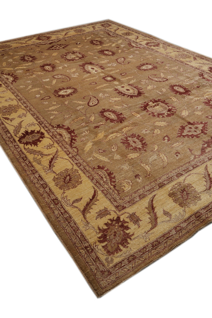 10 x 14  New Peshawar Chobi Rug Hand-Knotted Pakistan Brown And Gold #F-4277