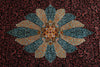 Load image into Gallery viewer, An ornate Persian-style textile or rug pattern featuring a large central floral medallion with teal and gold patterned petals on a dark red and black floral background.