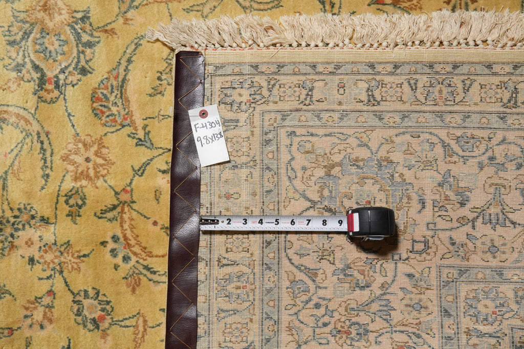 9.8 x 13.8 Semi-Antique Persian Kashan rug Gold Green #F-4304