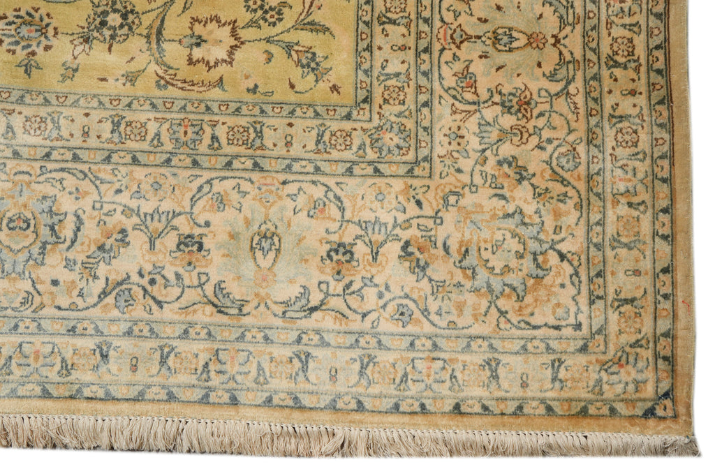9.8 x 13.8 Semi-Antique Persian Kashan rug Gold Green #F-4304