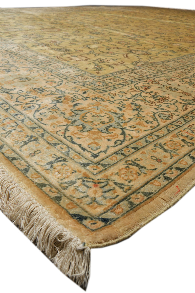 9.8 x 13.8 Semi-Antique Persian Kashan rug Gold Green #F-4304