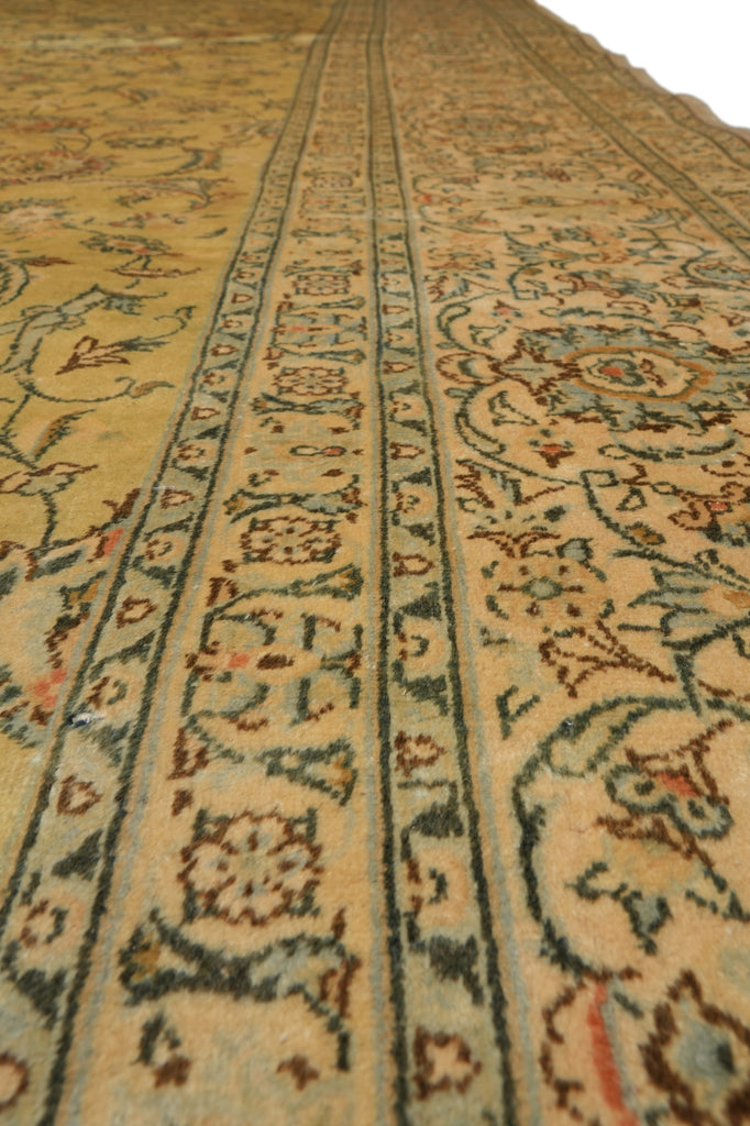 9.8 x 13.8 Semi-Antique Persian Kashan rug Gold Green #F-4304