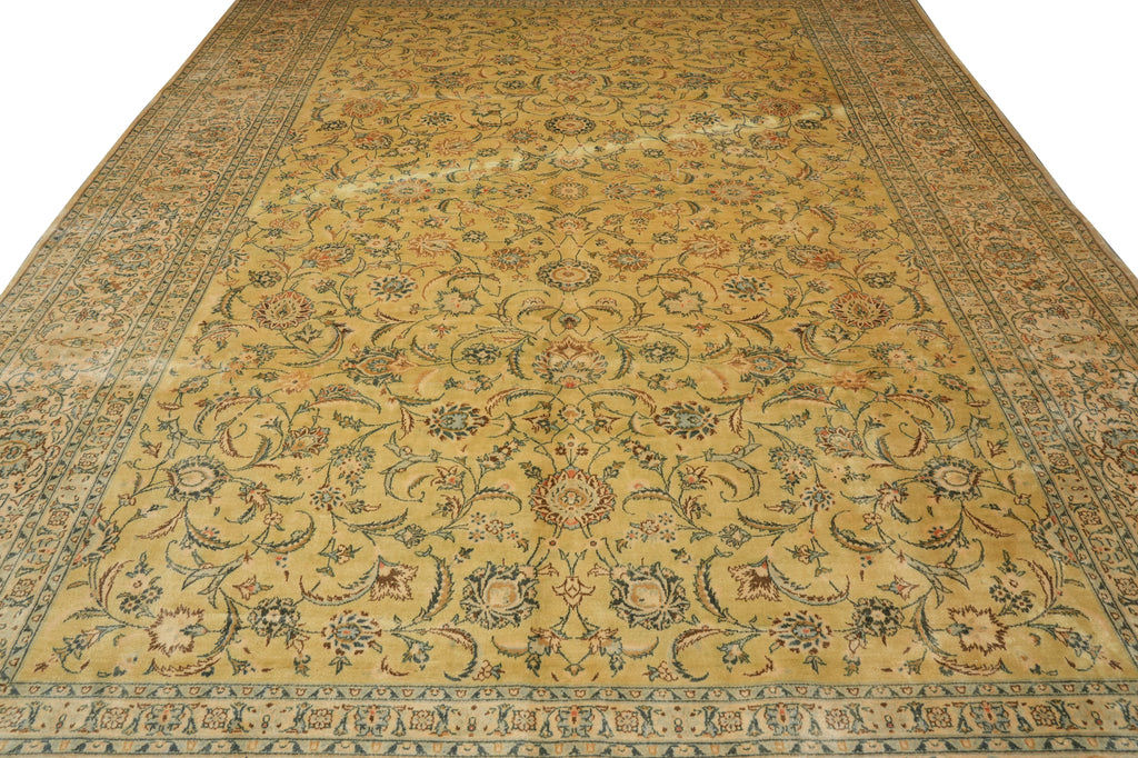 9.8 x 13.8 Semi-Antique Persian Kashan rug Gold Green #F-4304