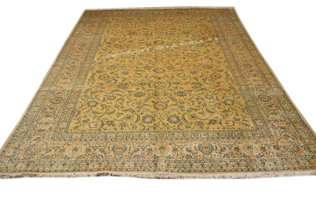 9.8 x 13.8 Semi-Antique Persian Kashan rug Gold Green #F-4304