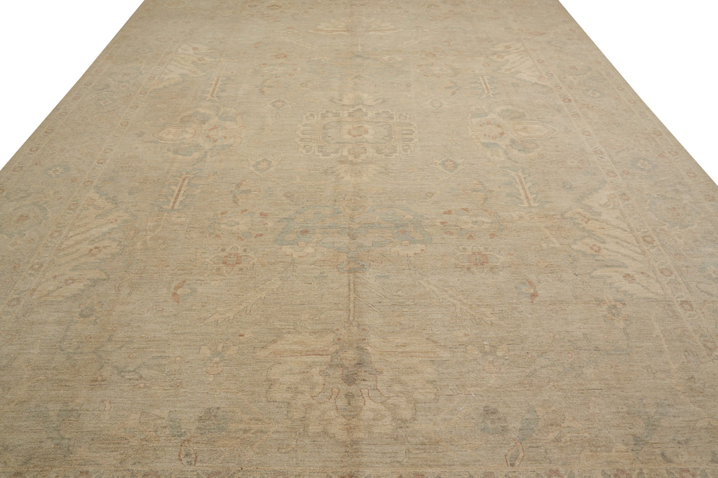 10 x 13.9 Natural Wool Quality Chobi Peshawar Transitional Rug Pastels Green #PK299