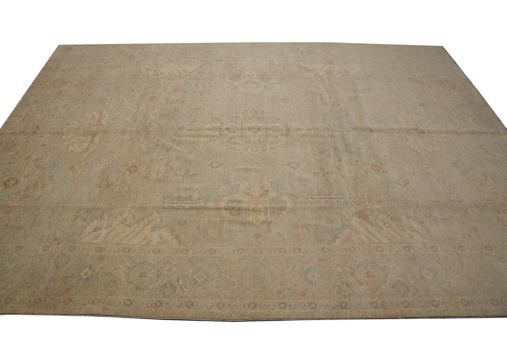 10 x 13.9 Natural Wool Quality Chobi Peshawar Transitional Rug Pastels Green #PK299