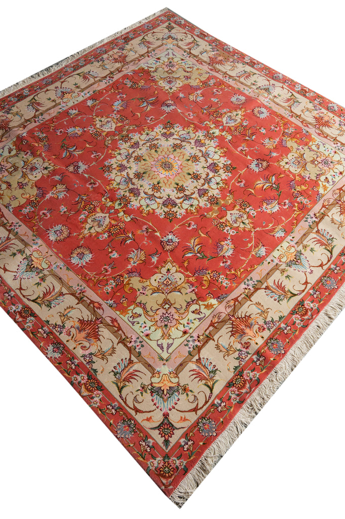 6.5 x 6.7 SQUARE Rug Super High Quality Persian Tabriz Carpet Wool and Silk 400 KPSI IRAN #PIX-26543