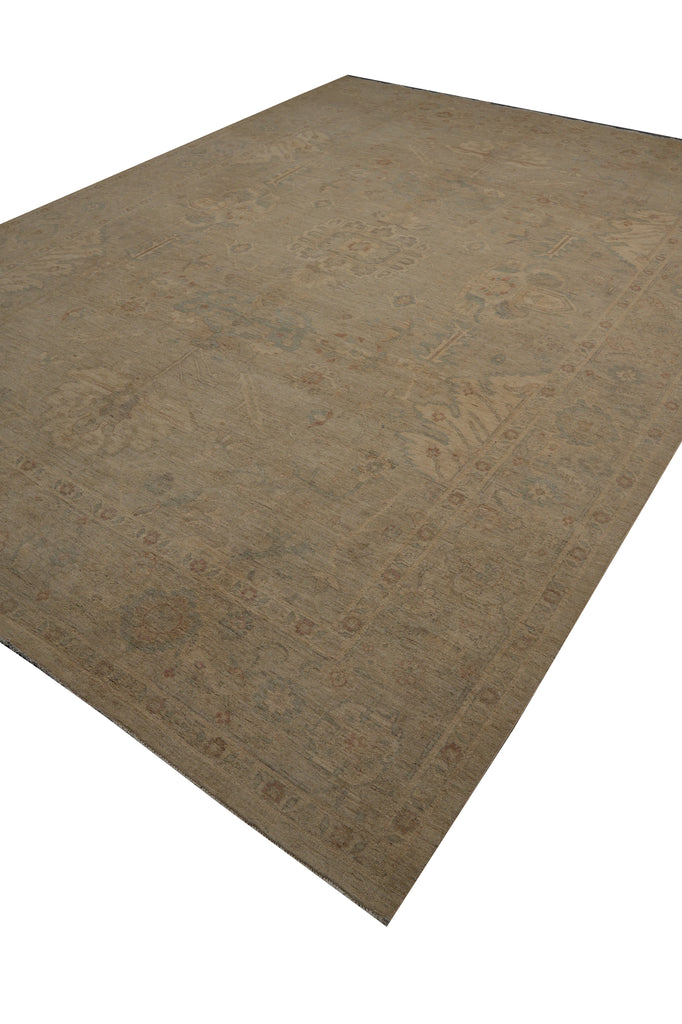 10 x 13.9 Natural Wool Quality Chobi Peshawar Transitional Rug Pastels Green #PK299